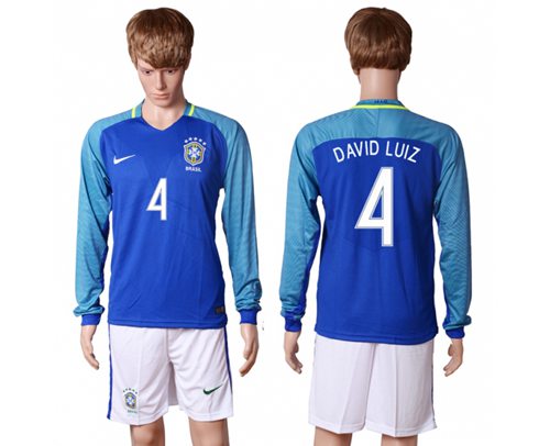 Brazil #4 David Luiz Away Long Sleeves Soccer Country Jersey